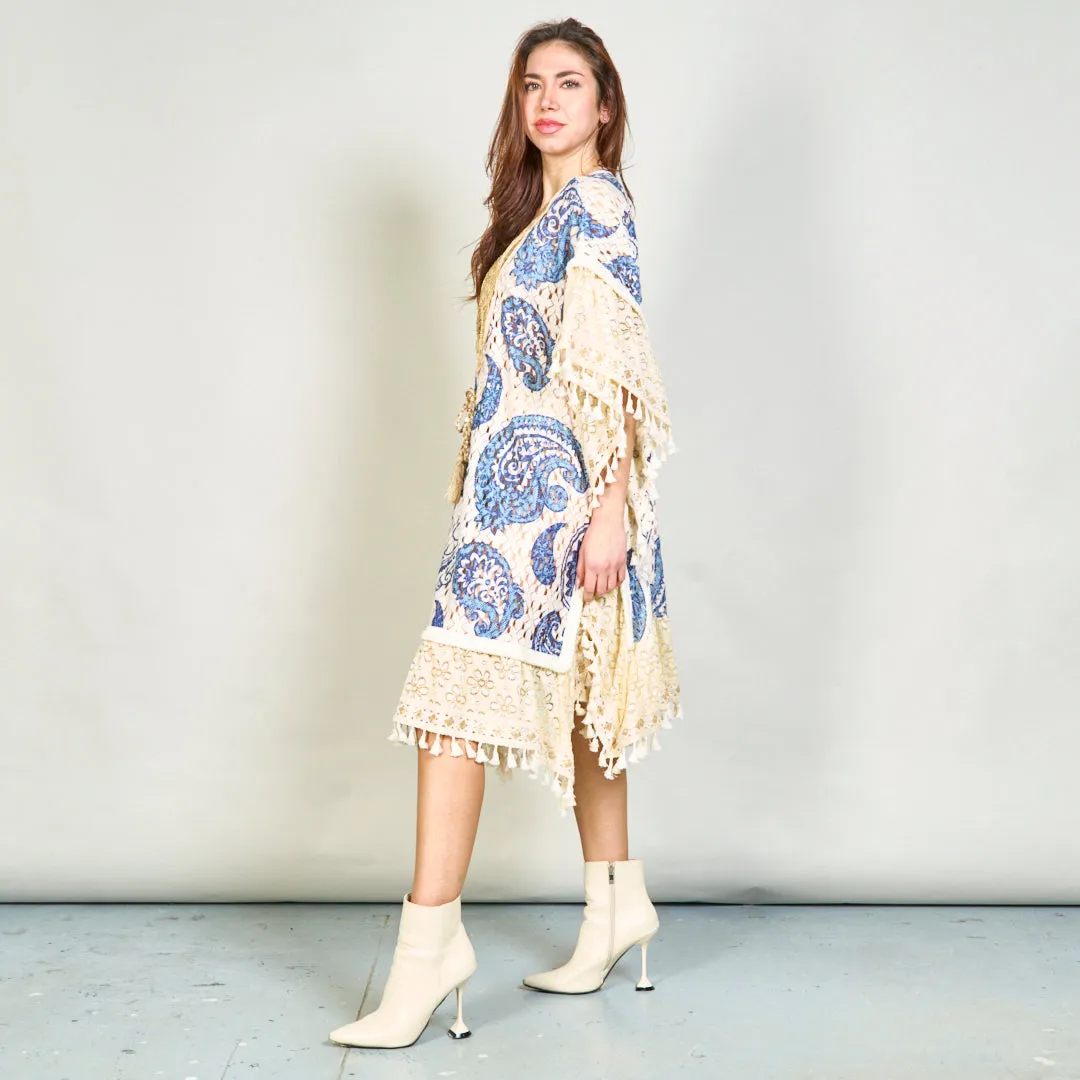 Embroidered kaftan with lace and tassels wholesale