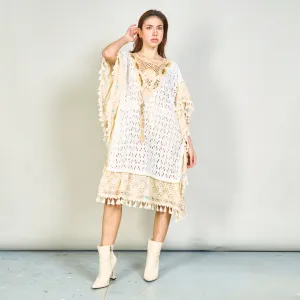 Embroidered kaftan with lace and tassels wholesale