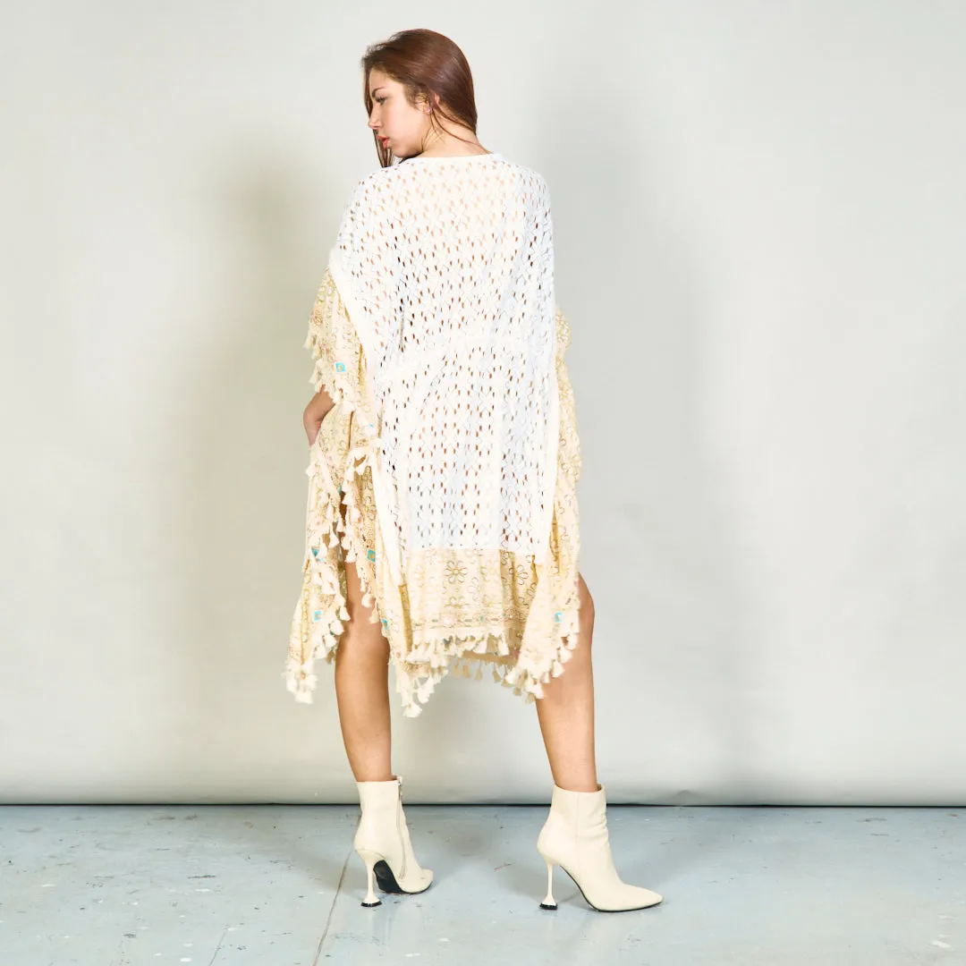 Embroidered kaftan with lace and tassels wholesale