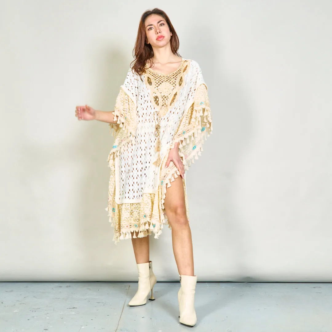 Embroidered kaftan with lace and tassels wholesale