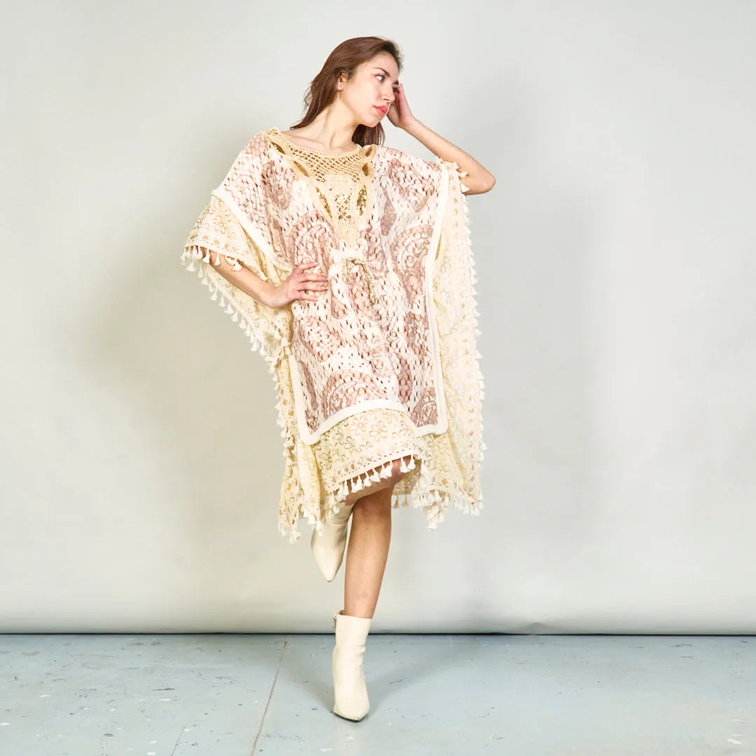 Embroidered kaftan with lace and tassels wholesale