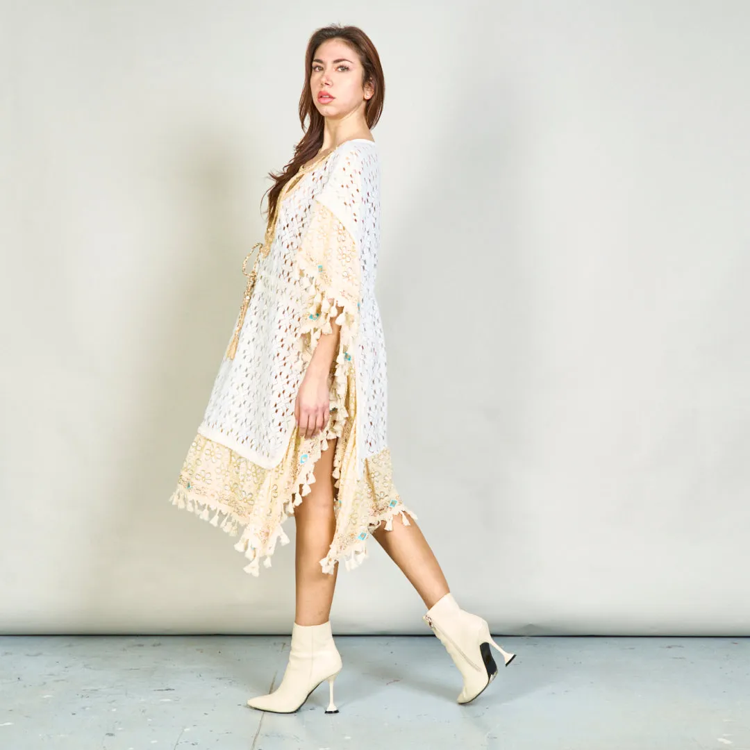 Embroidered kaftan with lace and tassels wholesale