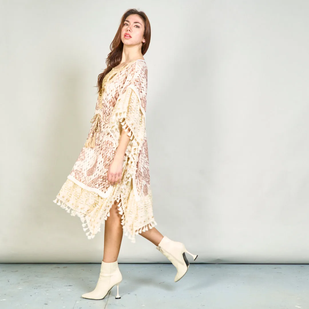 Embroidered kaftan with lace and tassels wholesale