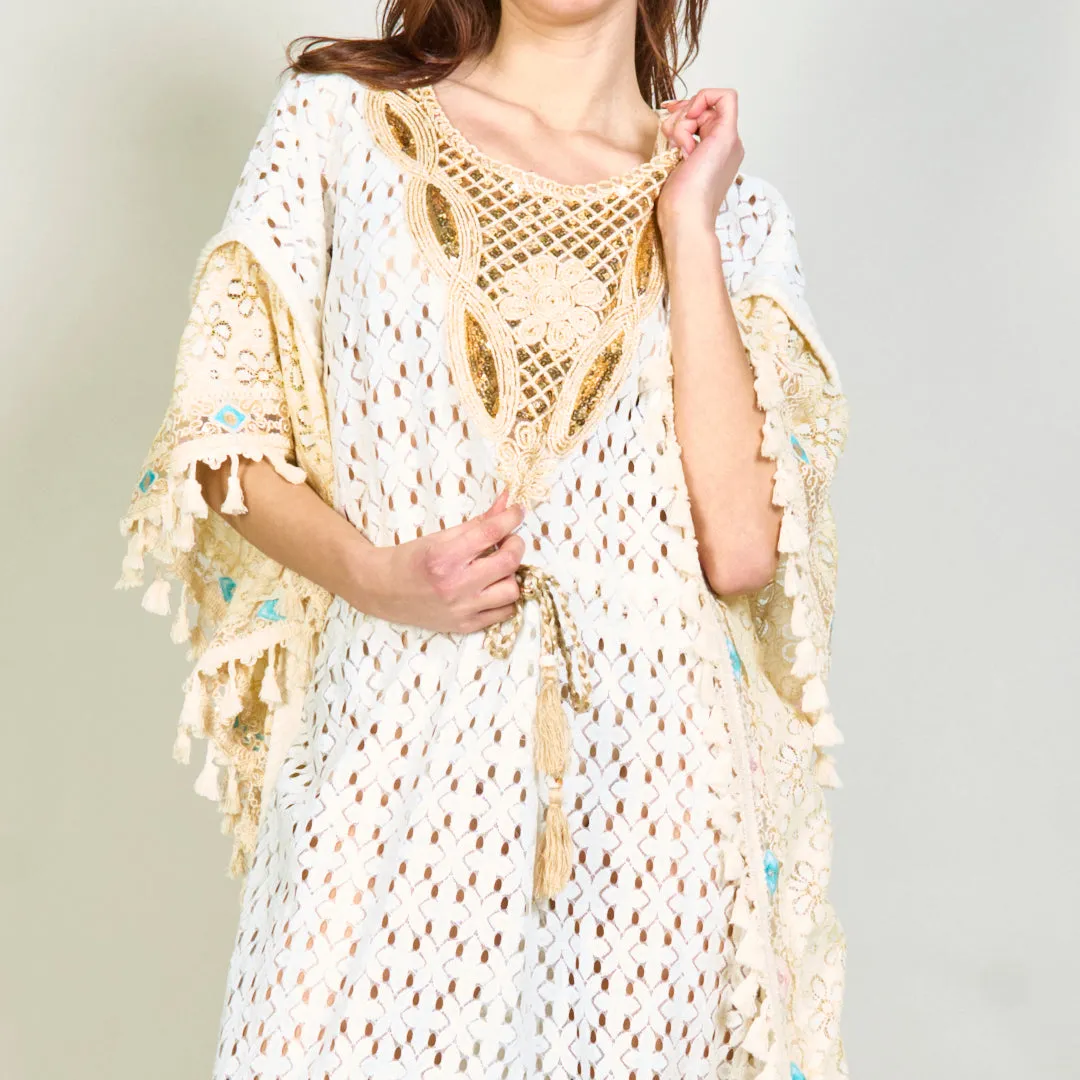 Embroidered kaftan with lace and tassels wholesale