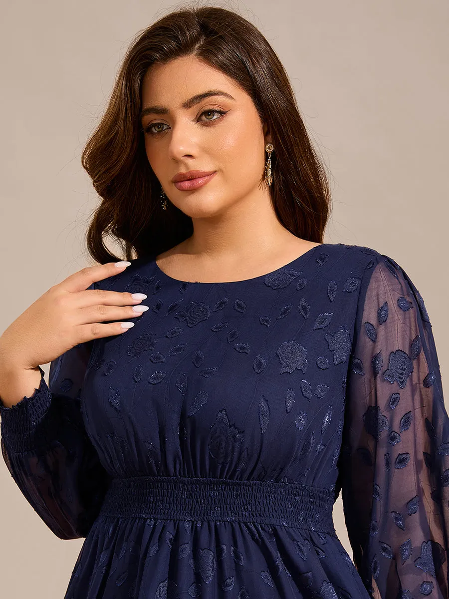 Exquisite Plus Size Round Neck Lotus Leaf Hem Wedding Guest Dresses with Embroidery Applique Decoration