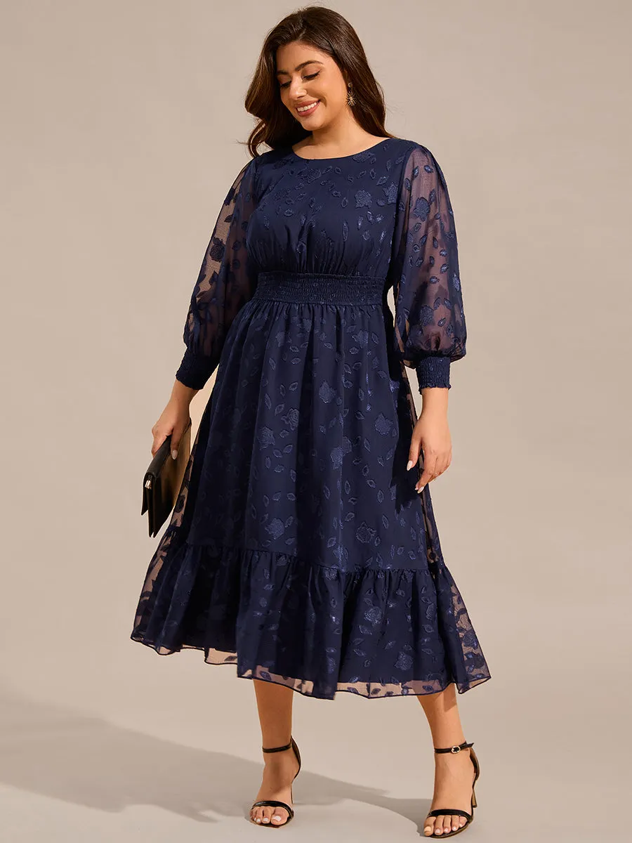 Exquisite Plus Size Round Neck Lotus Leaf Hem Wedding Guest Dresses with Embroidery Applique Decoration