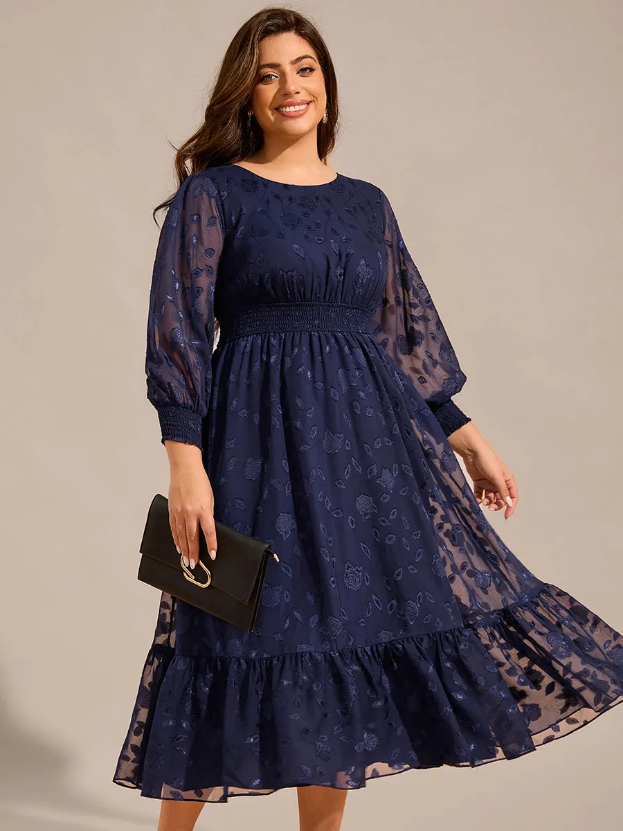 Exquisite Plus Size Round Neck Lotus Leaf Hem Wedding Guest Dresses with Embroidery Applique Decoration