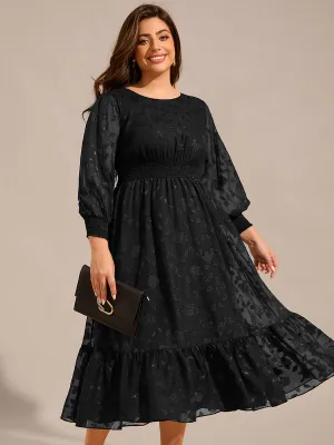 Exquisite Plus Size Round Neck Lotus Leaf Hem Wedding Guest Dresses with Embroidery Applique Decoration