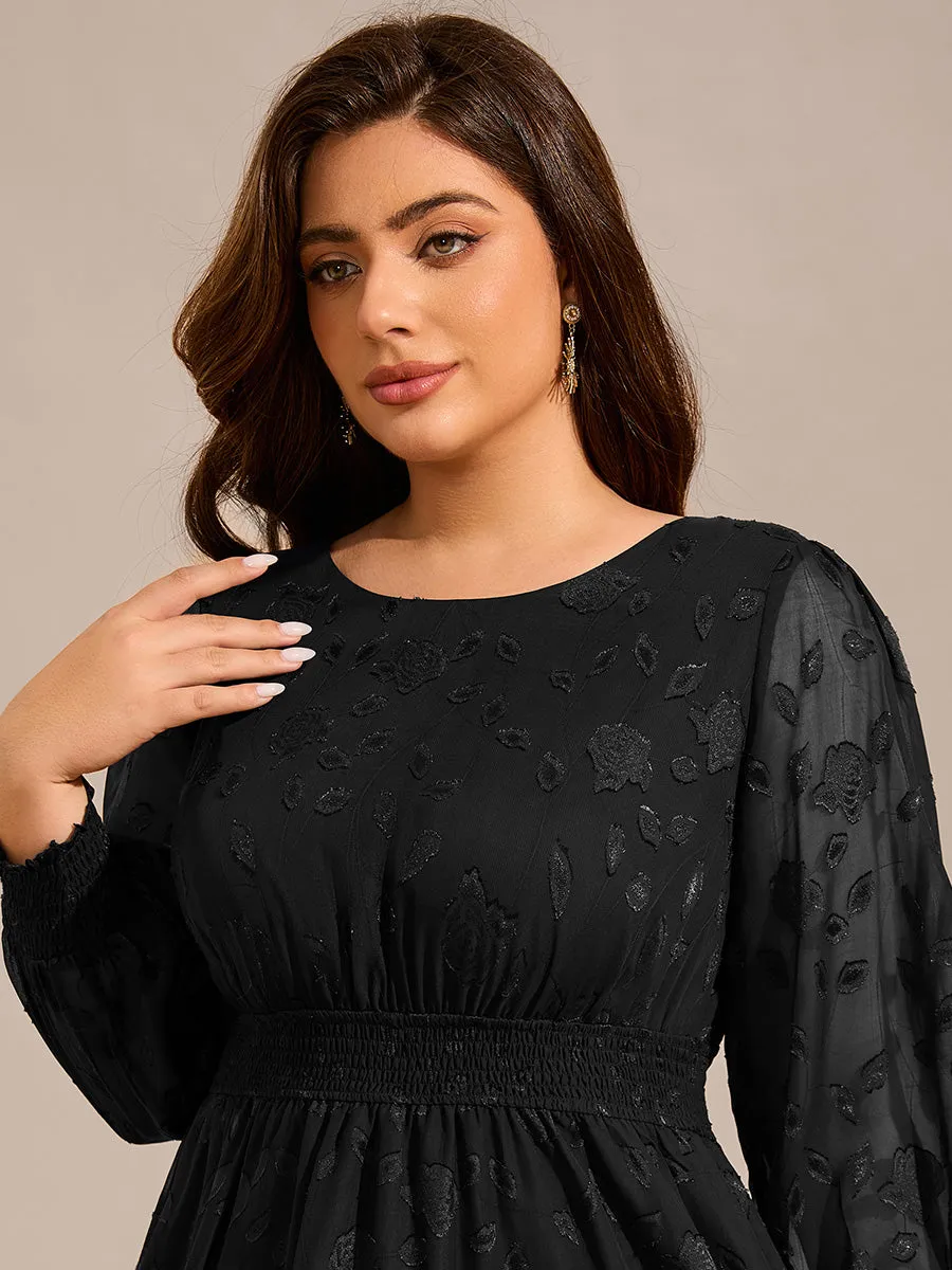 Exquisite Plus Size Round Neck Lotus Leaf Hem Wedding Guest Dresses with Embroidery Applique Decoration