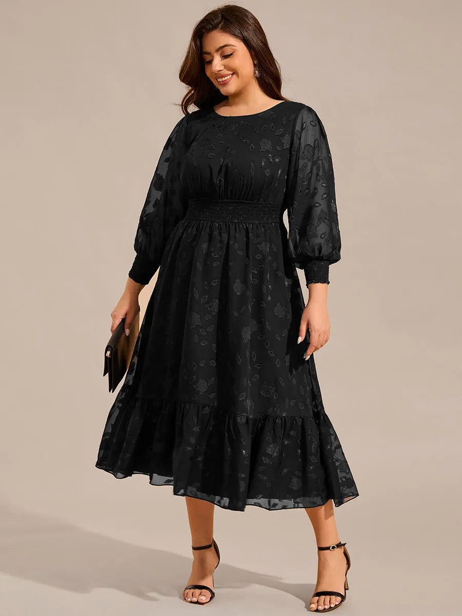 Exquisite Plus Size Round Neck Lotus Leaf Hem Wedding Guest Dresses with Embroidery Applique Decoration