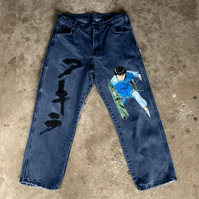 Fashion printed street style casual denim trousers