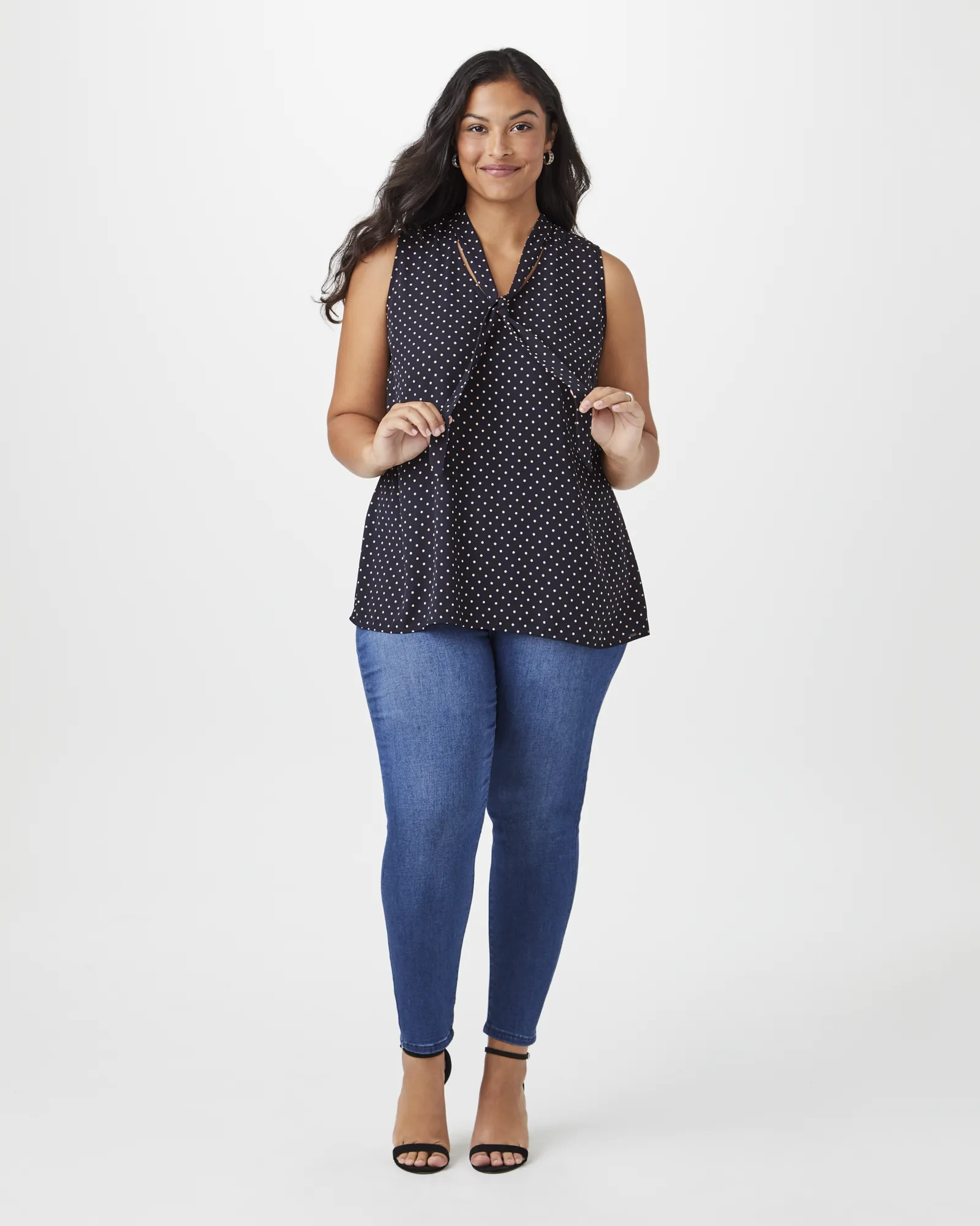 Fatima Tie-Neck Sleeveless Blouse | Black / White