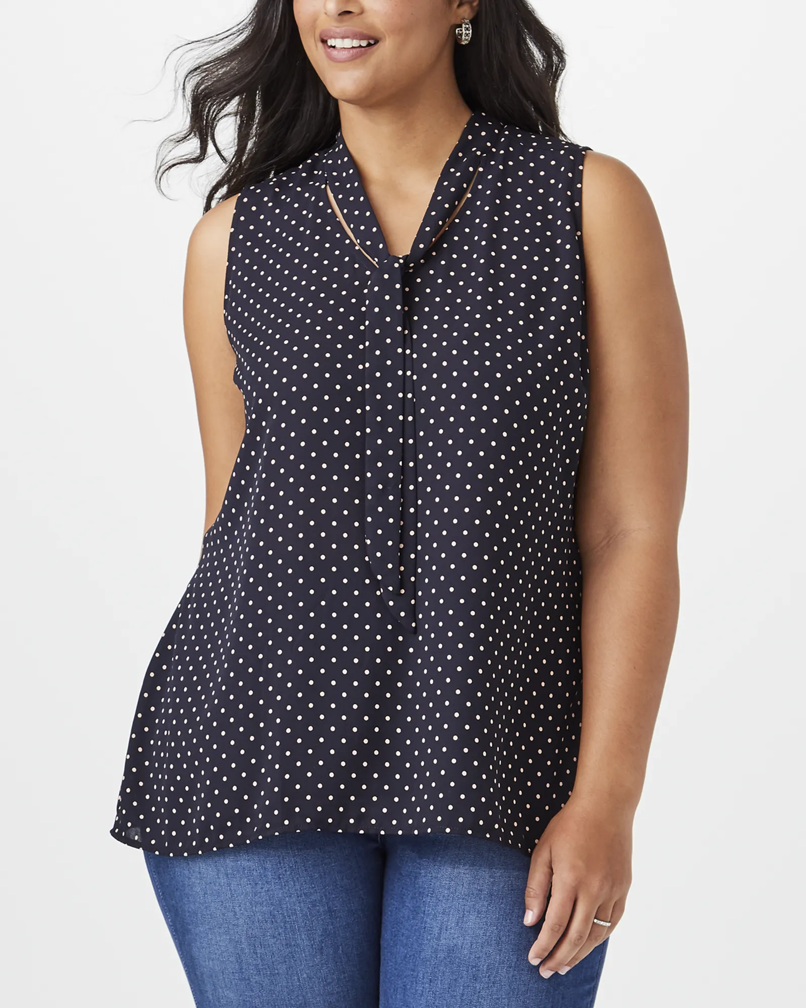 Fatima Tie-Neck Sleeveless Blouse | Black / White