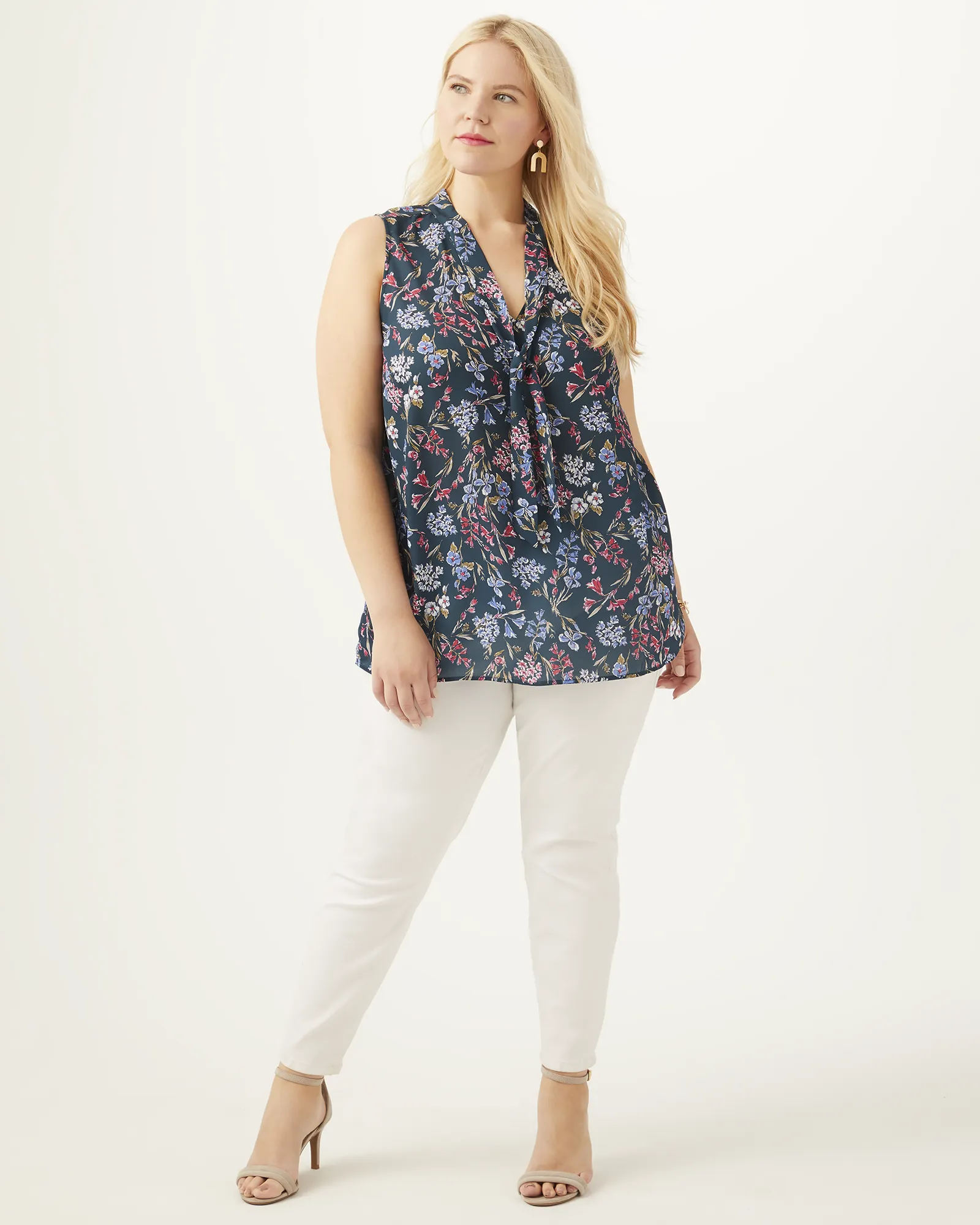 Fatima Tie-Neck Sleeveless Blouse | Green Ground Floral