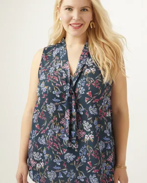 Fatima Tie-Neck Sleeveless Blouse | Green Ground Floral
