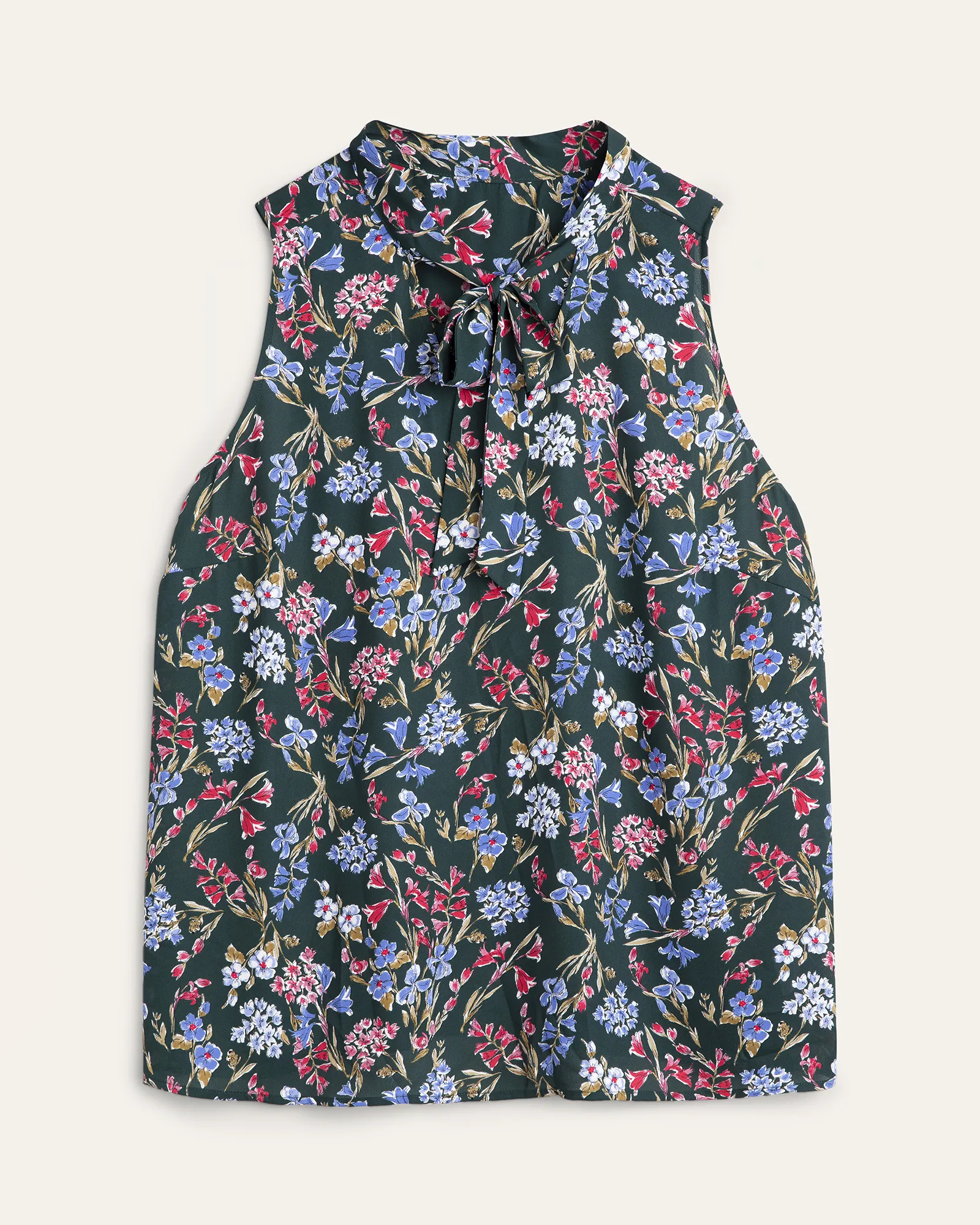 Fatima Tie-Neck Sleeveless Blouse | Green Ground Floral