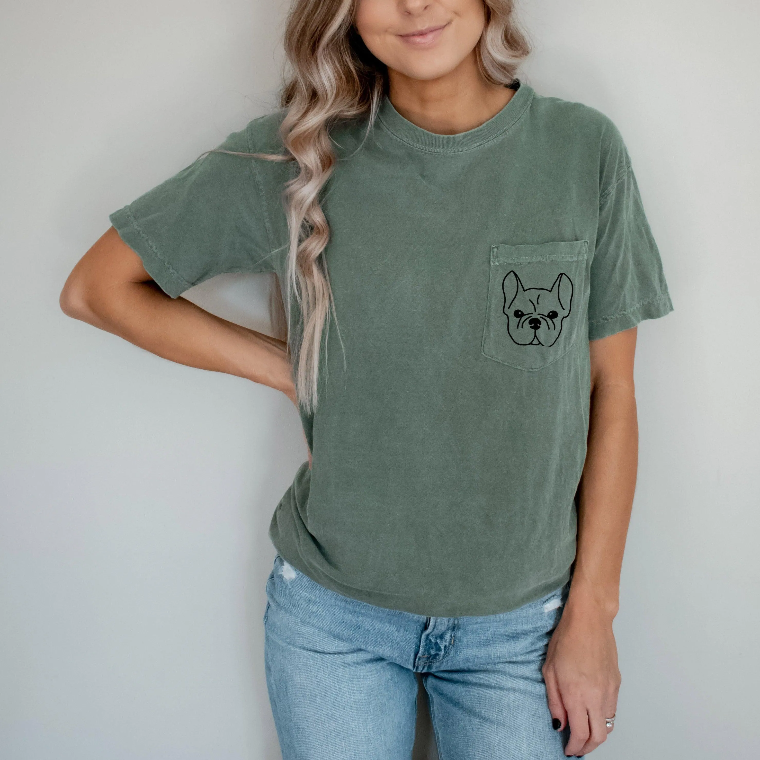 Frenchie Bulldog Comfort Colors Pocket T Shirt