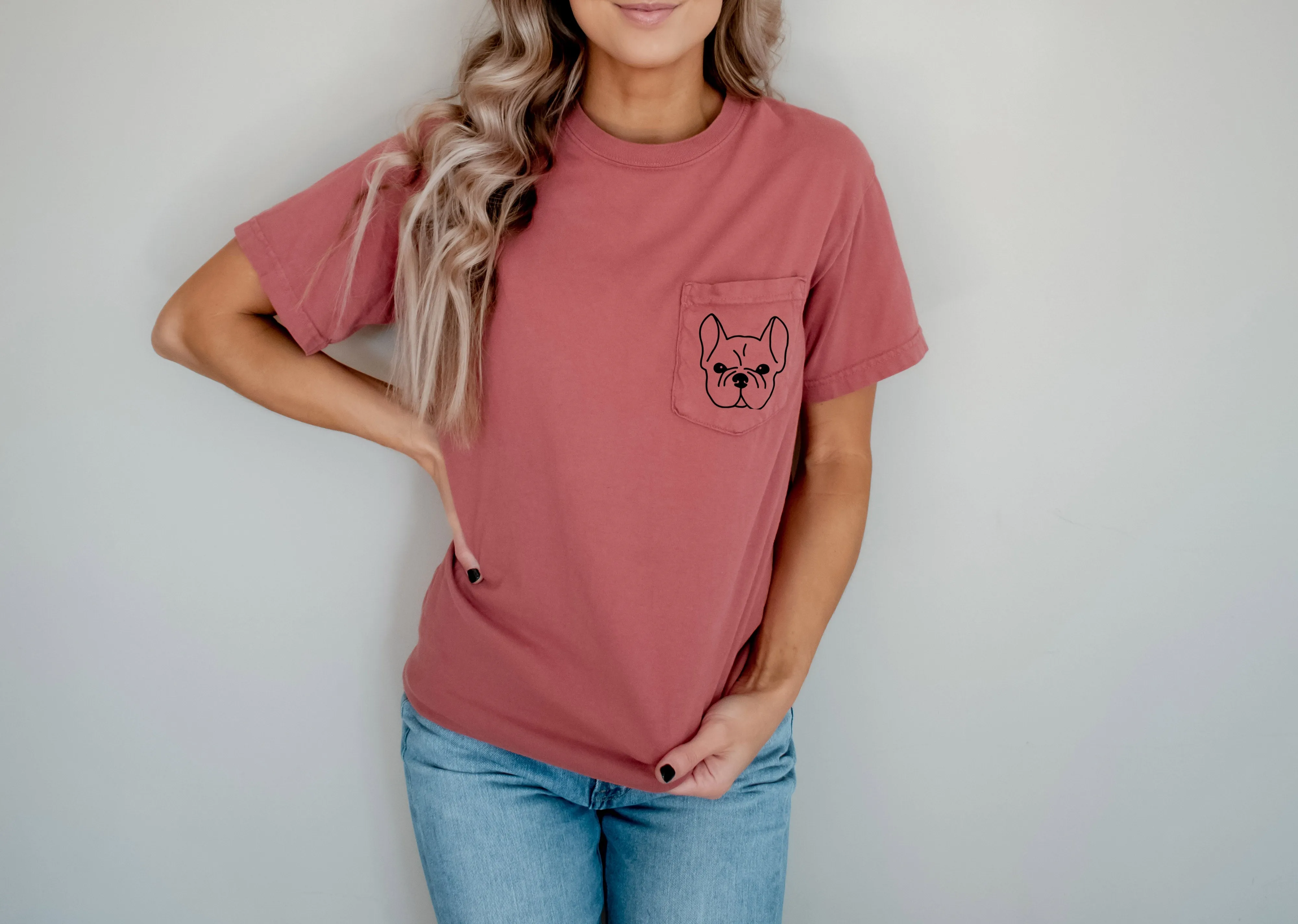 Frenchie Bulldog Comfort Colors Pocket T Shirt