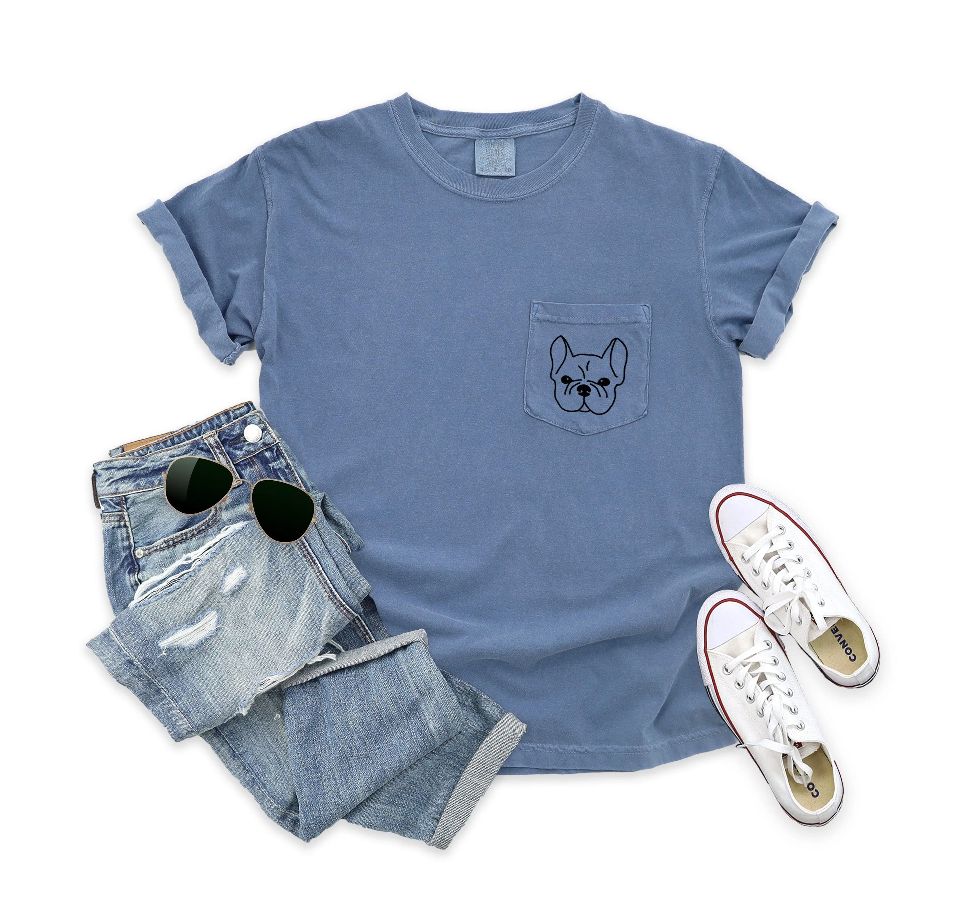 Frenchie Bulldog Comfort Colors Pocket T Shirt
