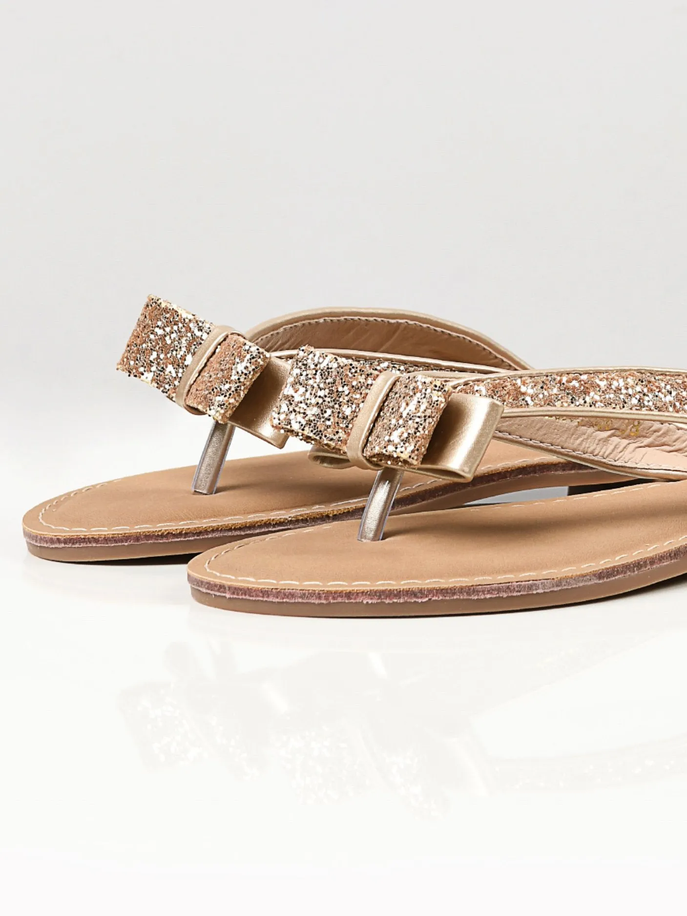 Glitter Bow Flip Flops - Gold