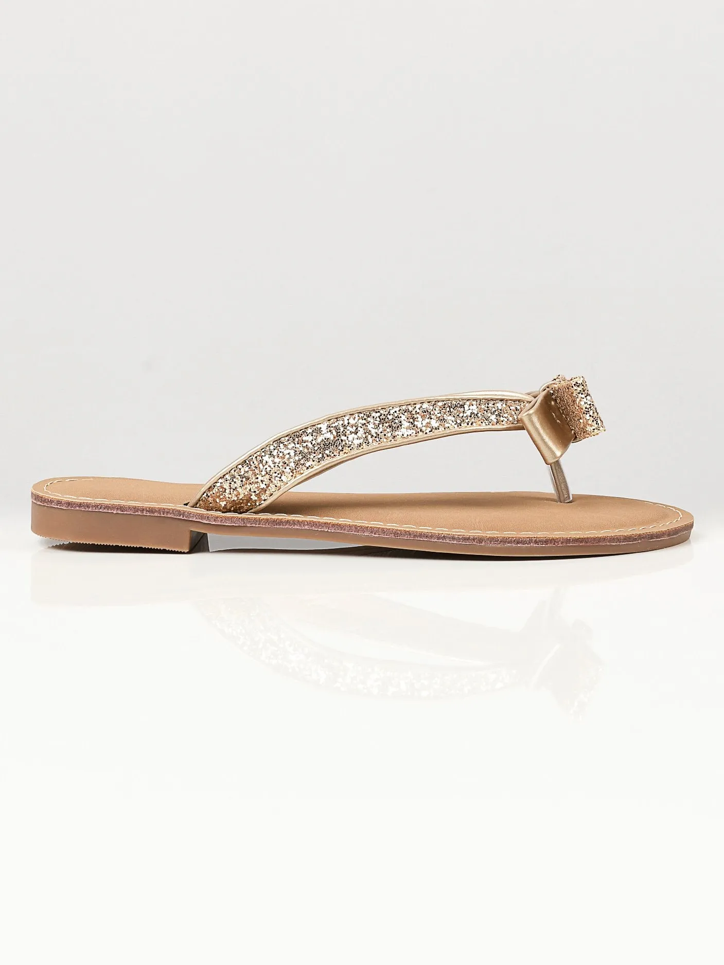 Glitter Bow Flip Flops - Gold