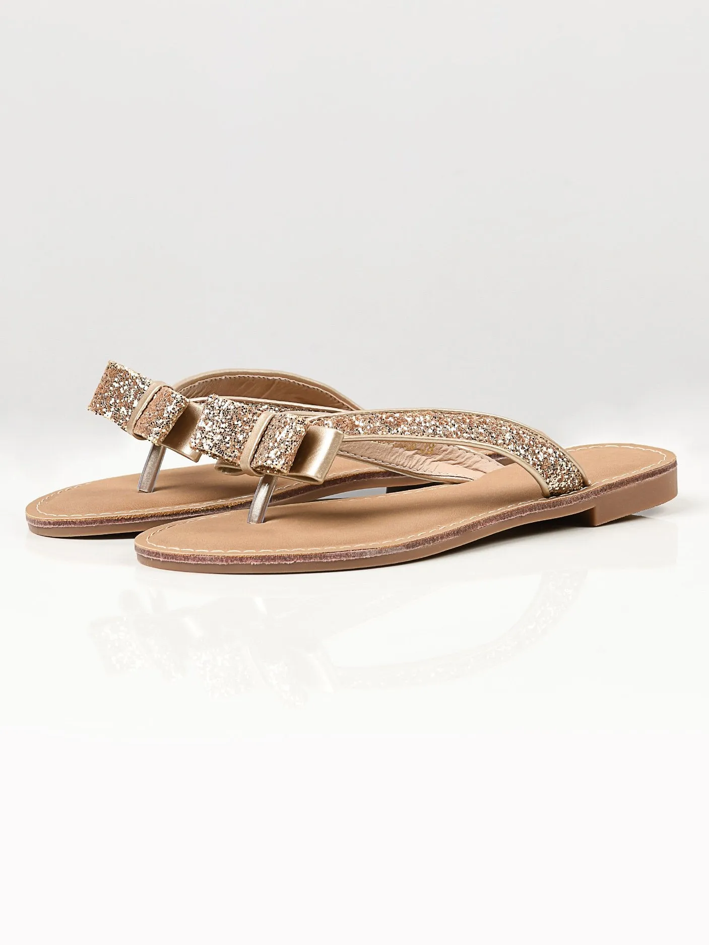 Glitter Bow Flip Flops - Gold