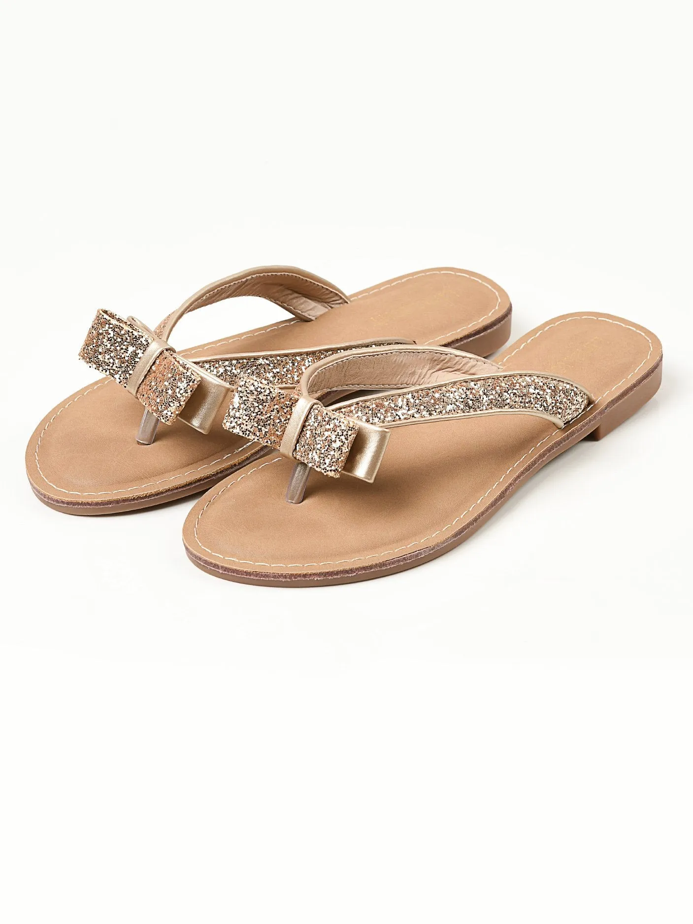 Glitter Bow Flip Flops - Gold