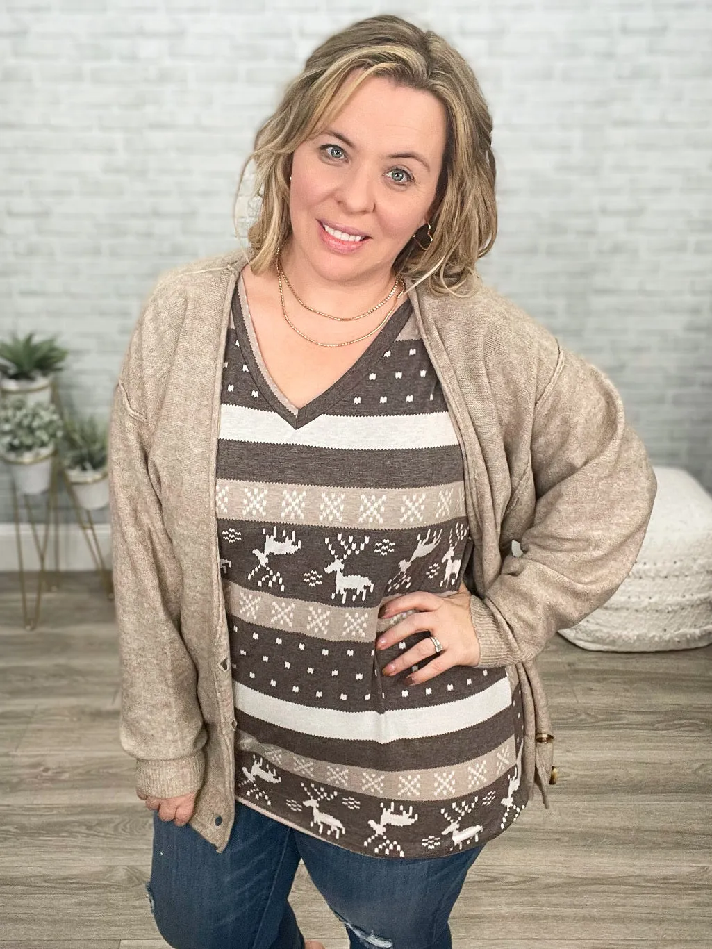 Heathered Fabric Button-Front Cardigan