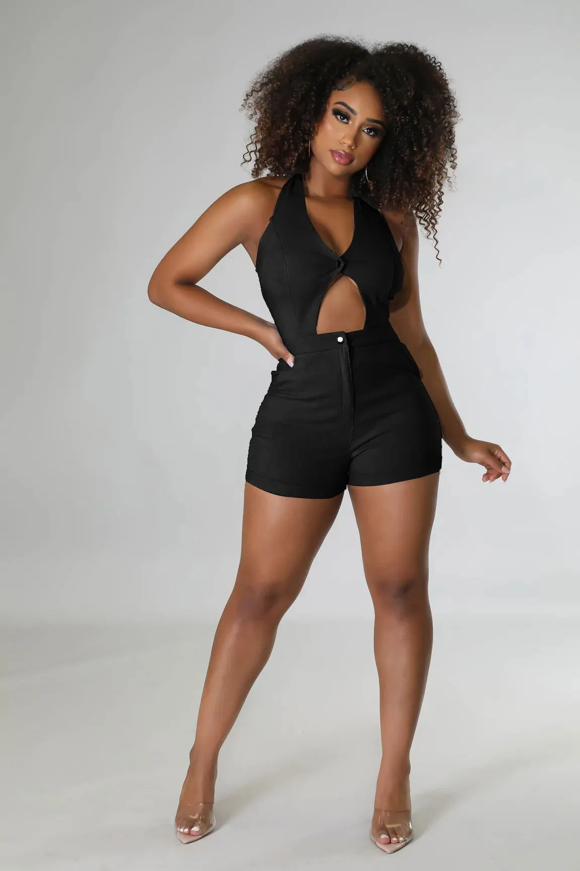 Hollow Out Chest High Waist Sleeveless Rompers