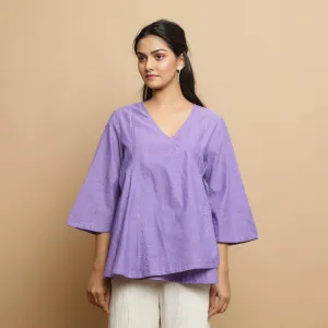 Lavender Mangalgiri Cotton V-Neck Asymmetrical Godet Top