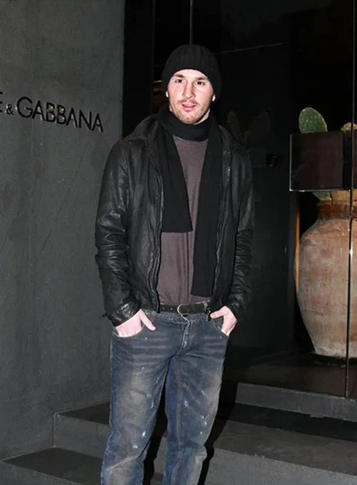 Lionel Messi Black Leather Jacket | Men Celebrity Leather Jacket by The Jacket Seller