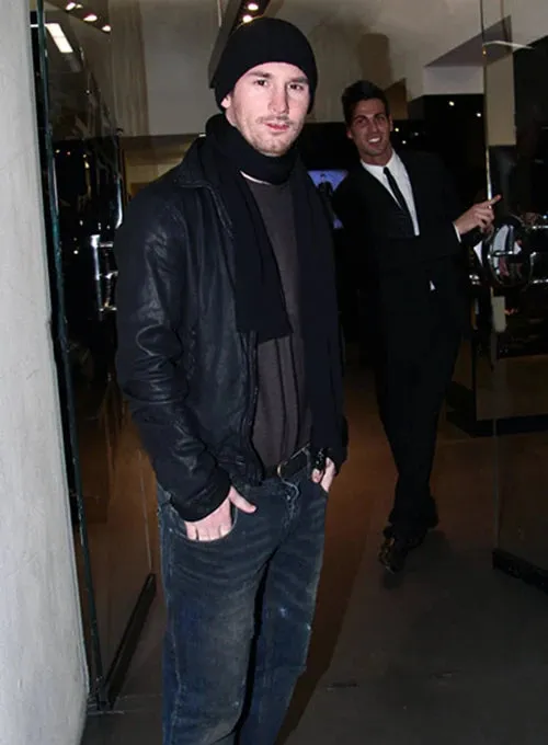 Lionel Messi Black Leather Jacket | Men Celebrity Leather Jacket by The Jacket Seller