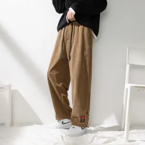 Mens Corduroy Pants Hong Kong Style Pants Men's Autumn Loose Sports Casual Pants