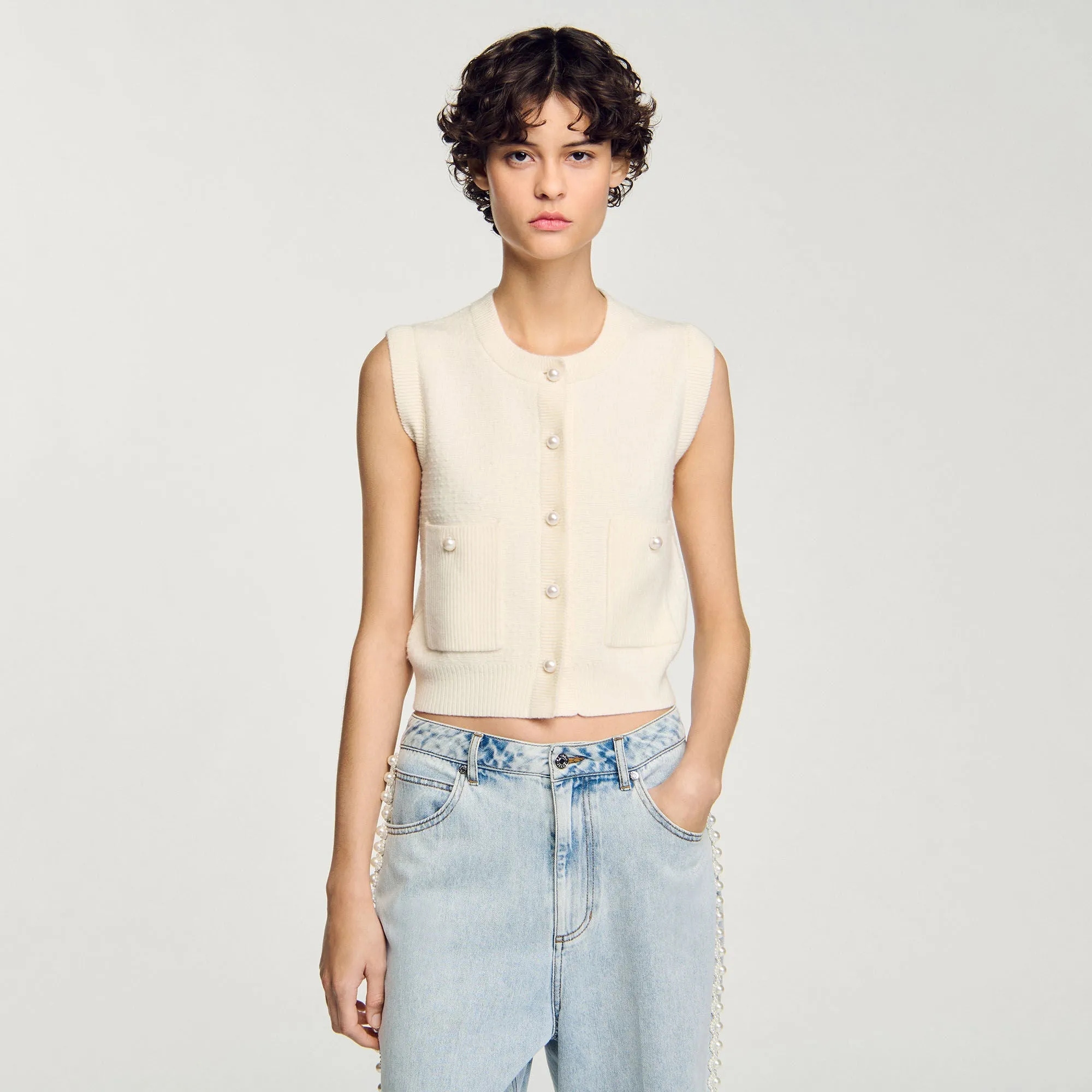Mignon Textured Tweed Cardigan Ecru
