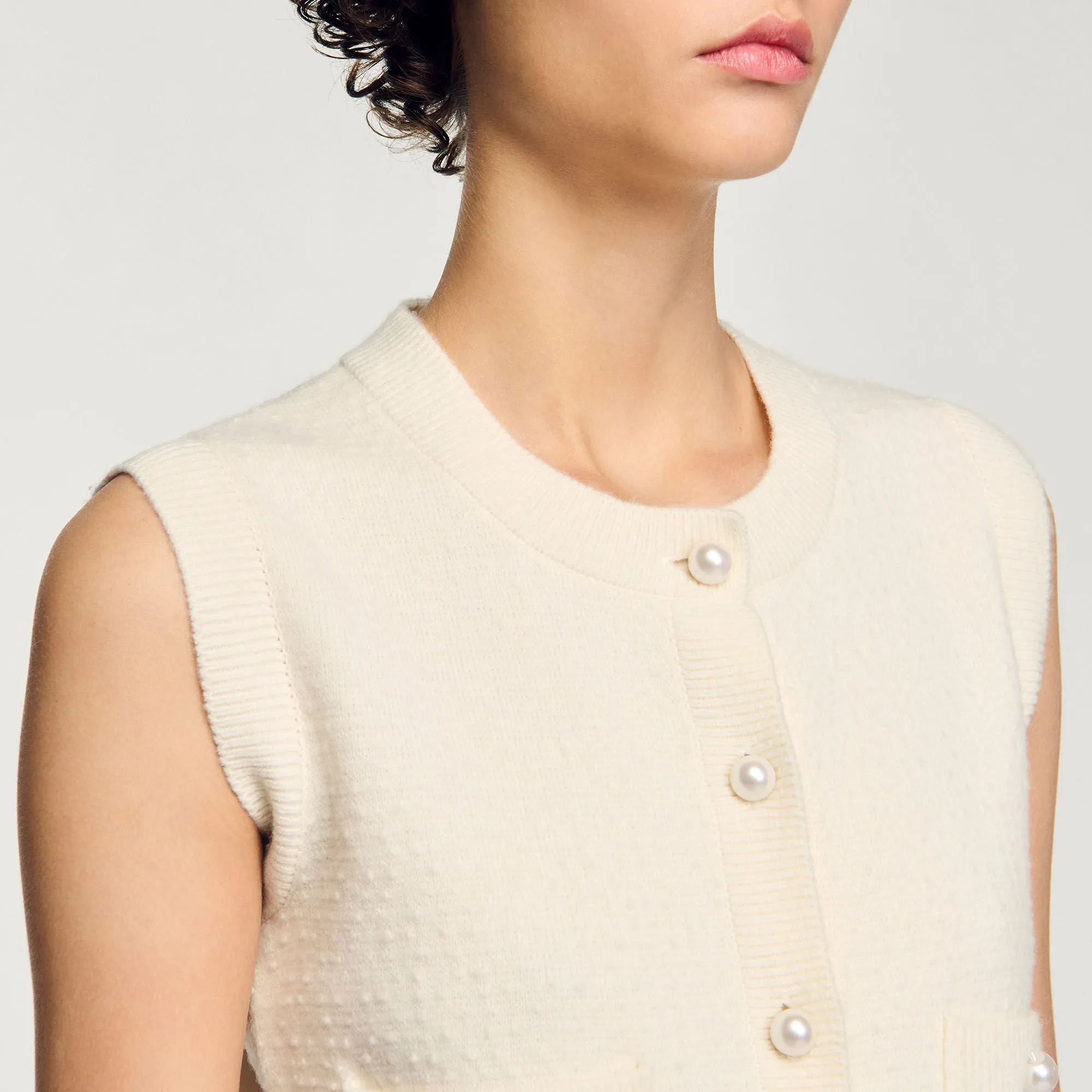 Mignon Textured Tweed Cardigan Ecru