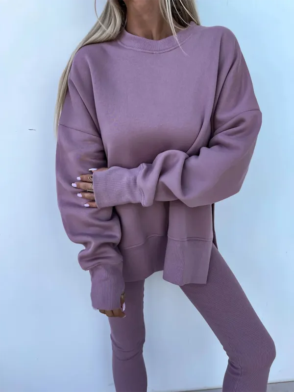 New style casual tight pants loose sweater suit two piece set