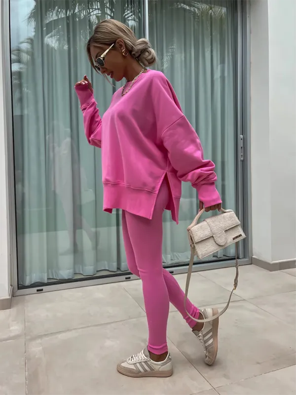 New style casual tight pants loose sweater suit two piece set