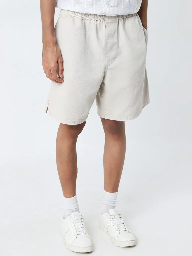 Nuon Light Beige Mid-Rise Relaxed-Fit Cotton Shorts