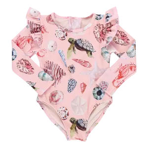 Pink Chicken Rachel Suit in Watercolor Shells (sizes 7-8)