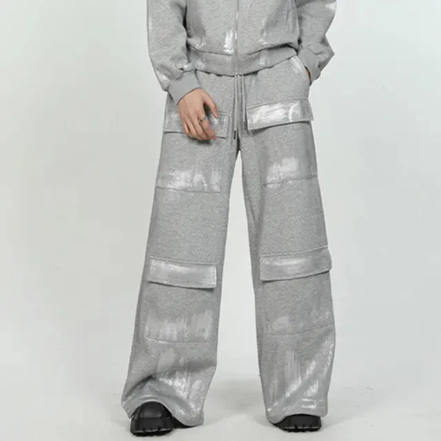 Printing Stand Collar Zipper Pants Set