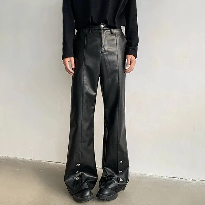 PU Leather Metal Rivet Solid Pants