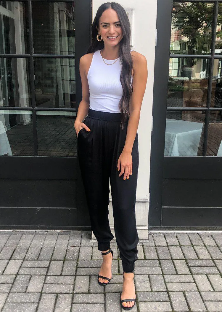 Pueblo Satin Joggers-Black