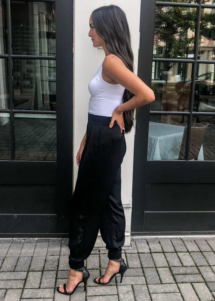 Pueblo Satin Joggers-Black