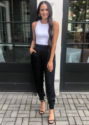 Pueblo Satin Joggers-Black