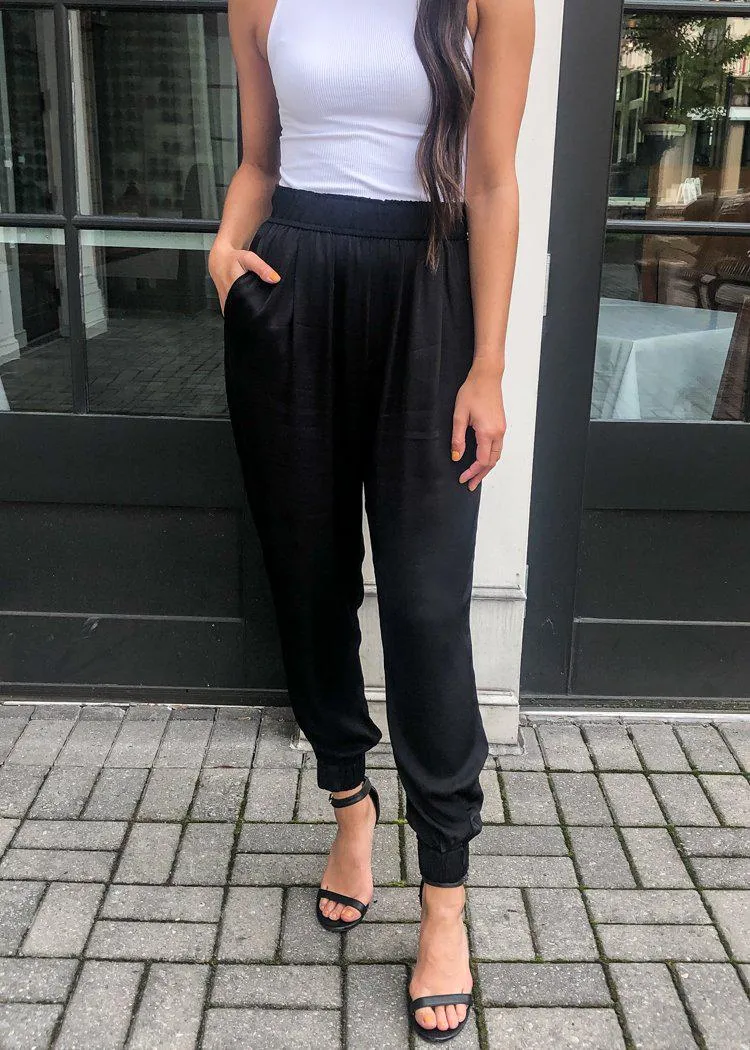 Pueblo Satin Joggers-Black