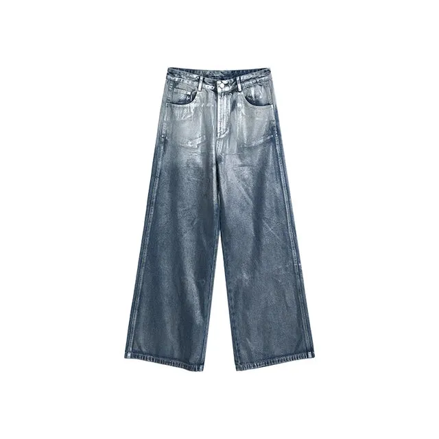 Shiny Look Denim Two-piece Pants Set