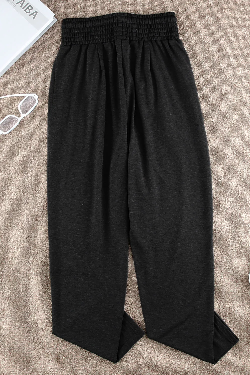 Smocked Elastic Waist Pocketed Harem Pants