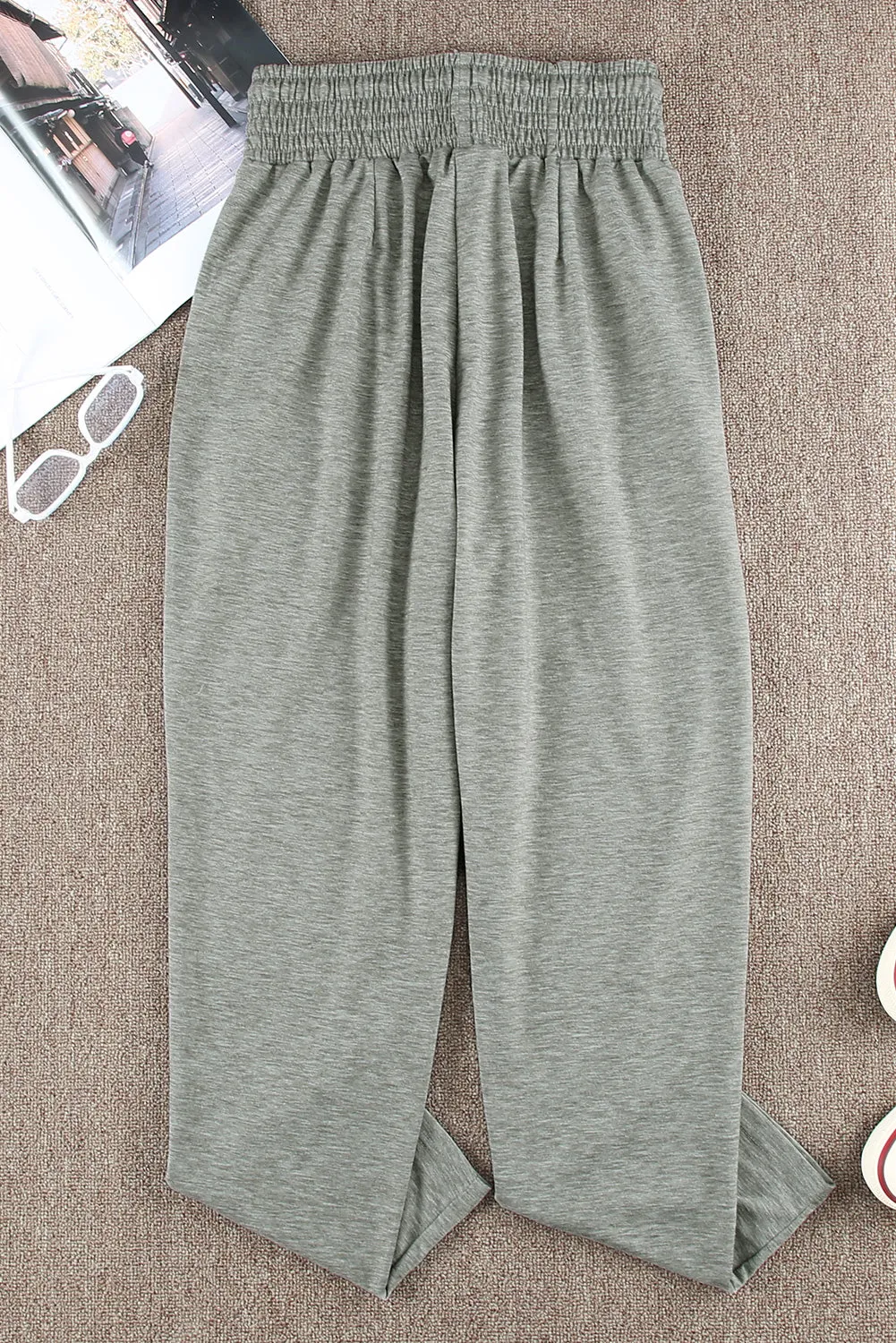 Smocked Elastic Waist Pocketed Harem Pants