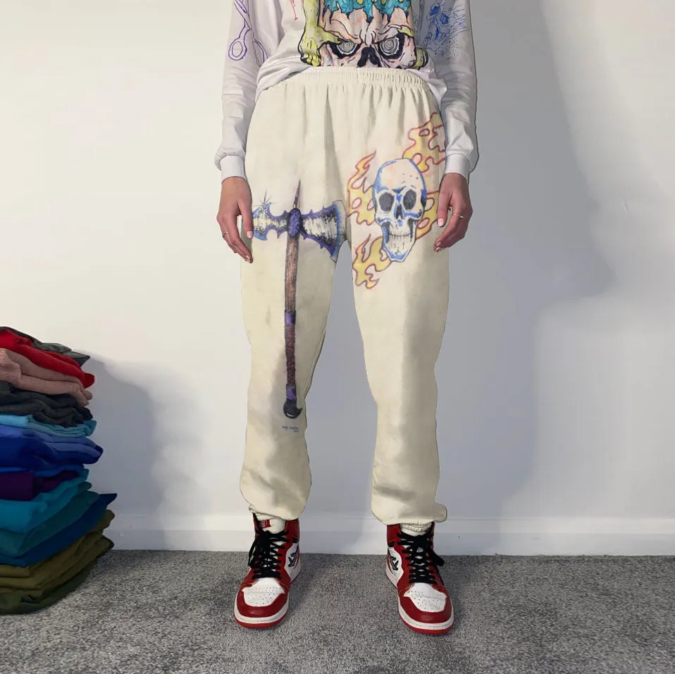 Street style men's tomahawk skull print casual sweatpants