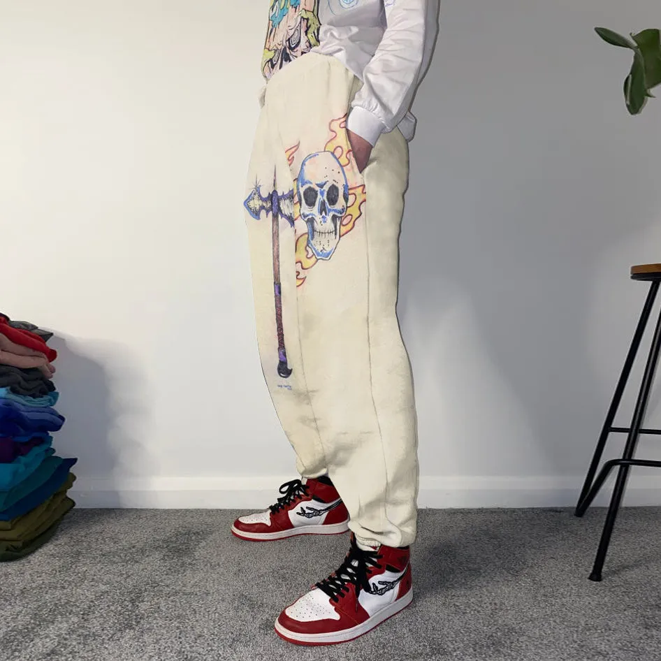 Street style men's tomahawk skull print casual sweatpants